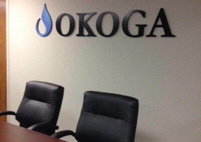Picture of acrylic lettering in black for OKOGA.